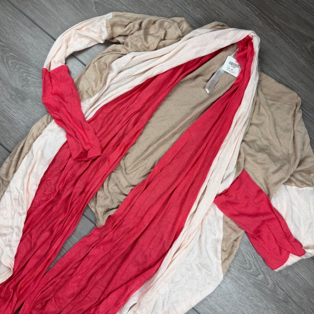 Renee C Womens Cardigan Colorblock Open Front Apricot Pink Tan Large‎